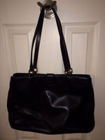 St John Classic Black Soft Leather w/Signature Gold Hardware Shoulder Bag Purse