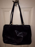 St John Classic Black Soft Leather w/Signature Gold Hardware Shoulder Bag Purse