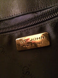 St John Classic Black Soft Leather w/Signature Gold Hardware Shoulder Bag Purse