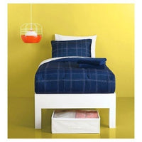 Room Essentials TWIN / XL Navy Plaid 7 Piece Bedding Set Including Towels - NEW