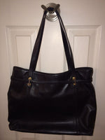 St John Classic Soft Black Leather w/Signature Gold Hardware Tote Handbag Purse