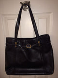 St John Classic Soft Black Leather w/Signature Gold Hardware Tote Handbag Purse