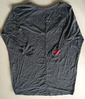 Pure Barre XS Grey 3/4 Long Sleeve V-Neck With Red Circle P/Logo Print Brand New