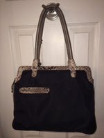 Brighton Textured Fabric Trimmed In Faux Python In Neutral Colors Handbag Purse