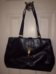 St John Classic Black Soft Leather w/Signature Gold Hardware Shoulder Bag Purse