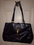 St John Classic Black Soft Leather w/Signature Gold Hardware Shoulder Bag Purse