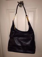 St John "Hobo" Style Black Soft Leather w/Signature Gold Hardware Handbag Purse