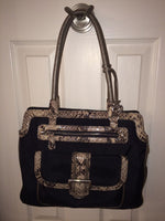 Brighton Textured Fabric Trimmed In Faux Python In Neutral Colors Handbag Purse