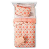 Room Essentials TWIN/XL Coral/Taupe/Gray Dorm 7 Piece Bedding Set & Towels - NEW