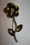 Vintage "Large Lime Green Flower" Goldtone Pin Brooch